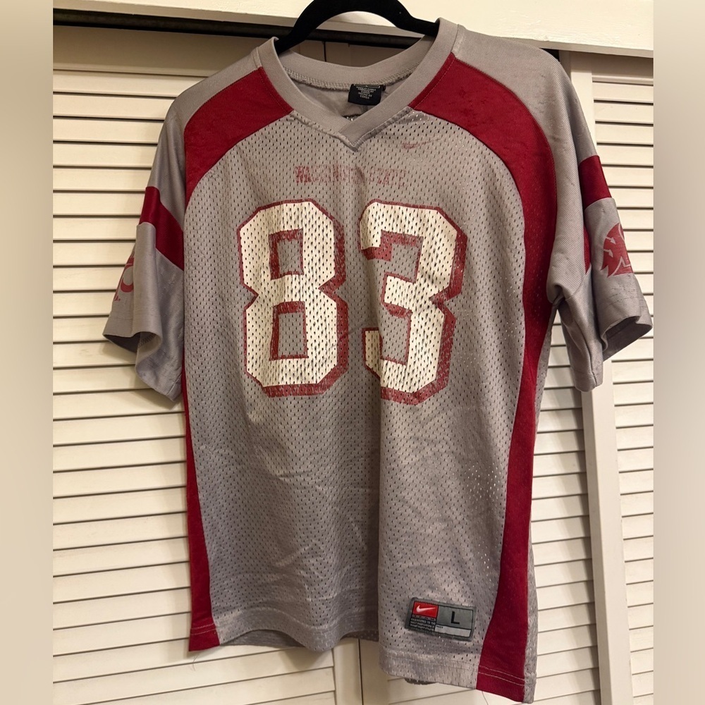 Vintage Nike Men's #83 Washington State Cougars Jersey Gray and Red Sz Large